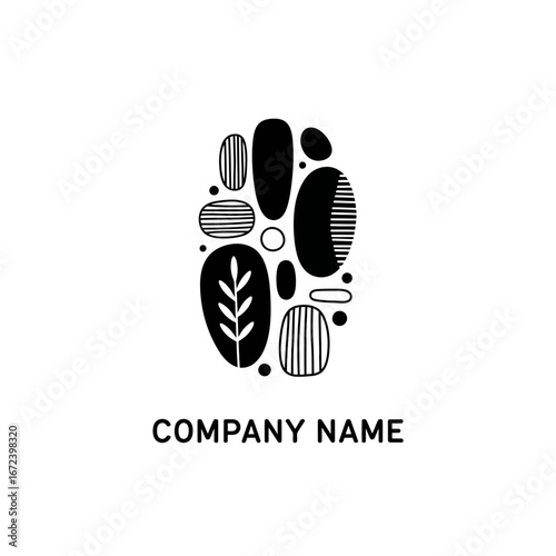 Abstract organic shapes logo design with stylized leaf motif and linear patterns.