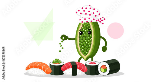 A Curious Fruit Chef Prepares An Array Of Exquisite Sushi Creations With Whimsy