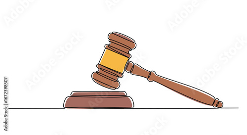 Elegant gavel on stand, simple line art, perfect for legal, justice, or law concepts