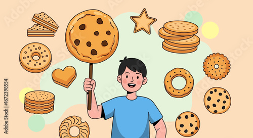 A Delightful Illustration Featuring a Person Celebrating a Variety Of Sweet Treats