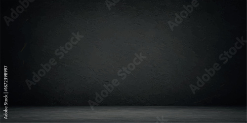 Empty dark grunge room interior with concrete floor and textured wall, studio background