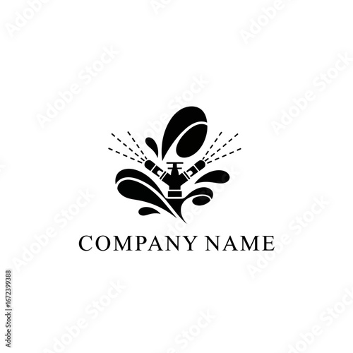 Black silhouette logo of a lawn sprinkler spraying water for irrigation.