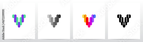 Colorful Transparent Stripes Overlay Lines Letter Initial Logo Design V