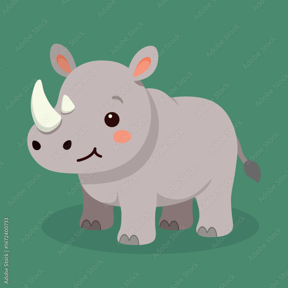 Naklejka premium Cute rhinoceros vector cartoon animal illustration for kids, stickers, nursery prints and educational projects