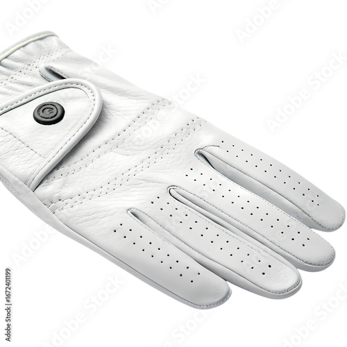 White Leather Golf Glove: Close-Up Product Shot isolated on transparent background