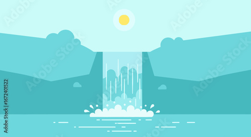Abstract Waterfall Illustration Depicting Serenity, Calmness, Nature and Tranquility Scene
