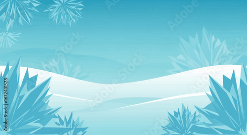 Abstract Winter Landscape With Icy Crystals and Snowy Hills, Ideal For Backgrounds