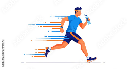 Active Runner With Hydration During Training Representing Health and a Sustained Pace