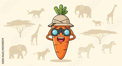 Adventurous Carrot Embraces Safari Adventure While Observing Wildlife Carefully And Delightedly