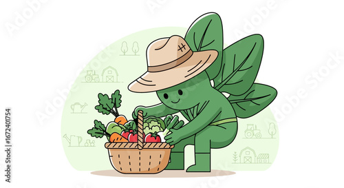 Adorable Animated Gardener Delivers Fresh Vegetables From The Organic Farm