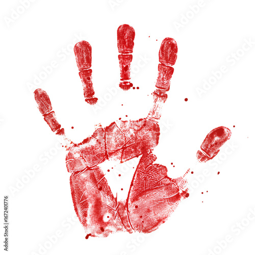 Single Bold Red Handprint on White Background – A Striking Symbol of Urgency, Expression, and Impact