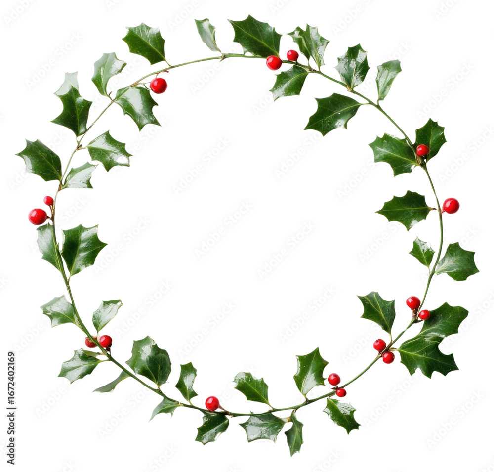 Fototapeta premium PNG Christmas holly frame christmas wreath leaves.