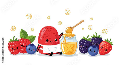 Adorable Berries And Honey Combination Present A Delicious And Delightful Appearance