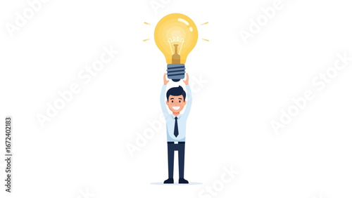 Innovation: A smiling individual holds up a light bulb with glowing, the scene symbolizes the eureka moments of new ideas