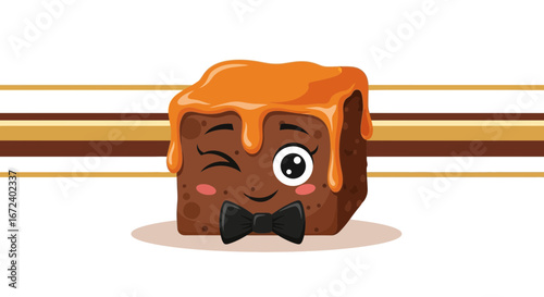 Adorable Brownie Cartoon Character with Happy Face and Bowtie Smiling at the Viewer