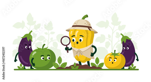 Adventurous Vegetables Gathered, Seeking Hidden Marvels in Garden's Embrace