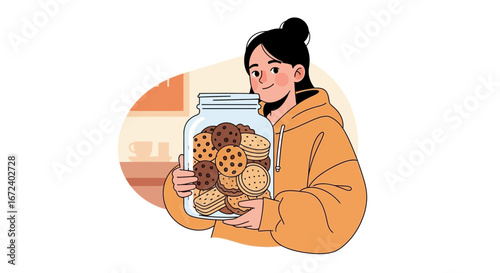 Affectionate Female Holding A Delightful Jar Jam Packed With Various Delectable Cookies