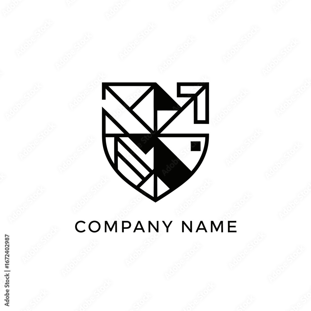Fototapeta premium Geometric Shield Logo with Abstract Fish Silhouette for Modern Brand.