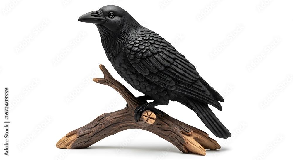 Fototapeta premium Black Raven Figurine Isolated on White Background 