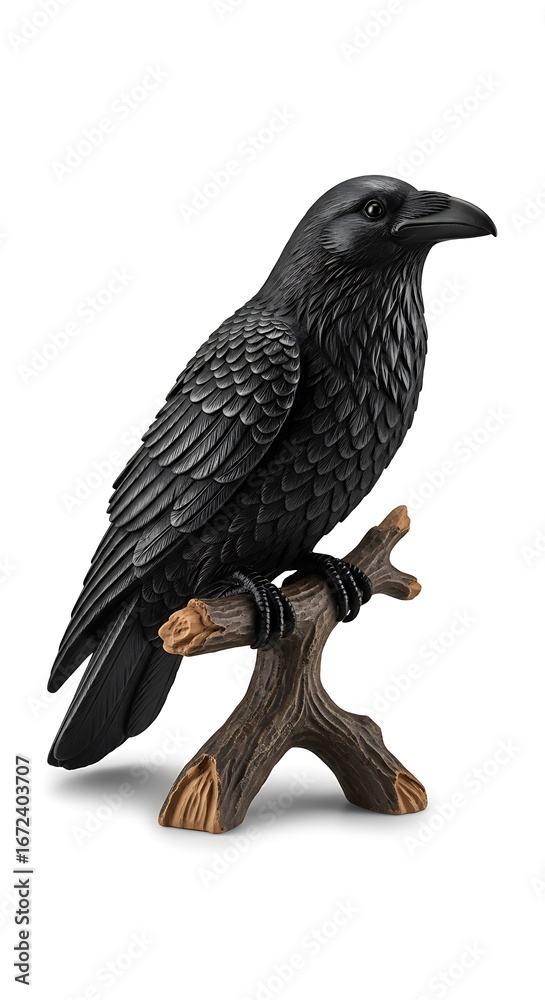 Fototapeta premium Black Raven Figurine Isolated on White Background 