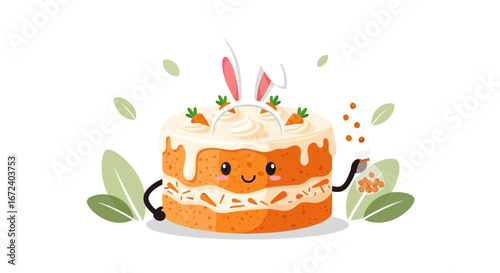 Adorable Easter Carrot Cake With Bunny Ears And Playful Decor, Happy Celebration