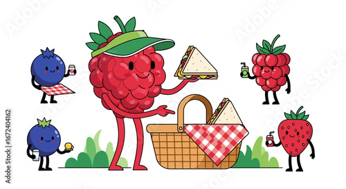 Adorable Fruit Friends Gather For A Delicious Picnic Lunch With Sandwiches And Refreshing Drinks