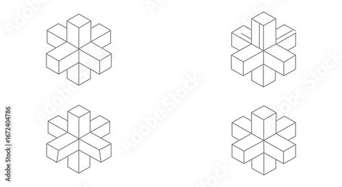 Four identical 3d cube shapes arranged in a square formation