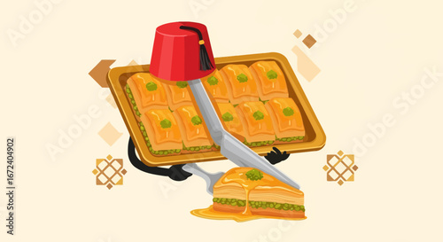 Animated Baklava Treat With Festive Decoration for Culinary Content Illustration