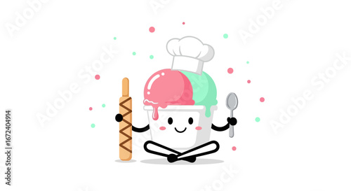 Adorable Ice Cream Chef Preparing Sweet Treats with a Joyful and Playful Vibe
