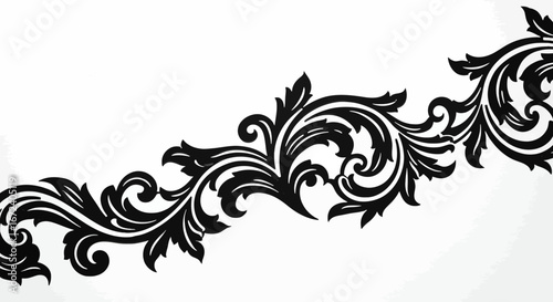 Intricate Black and White Ornate Floral Scrollwork Design Element for Elegant Borders and Vintage Decorative Accents
