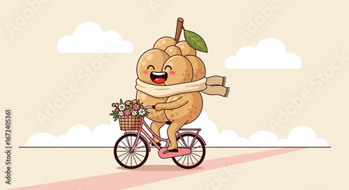Adorable Longan Friends Enjoying A Bicycle Ride Together With Flowers and Warm Scarves