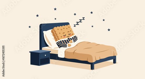 Animated Biscuit Resting Comfortably In Bed Under The Stars, Ready For Sweet Dreams Tonight