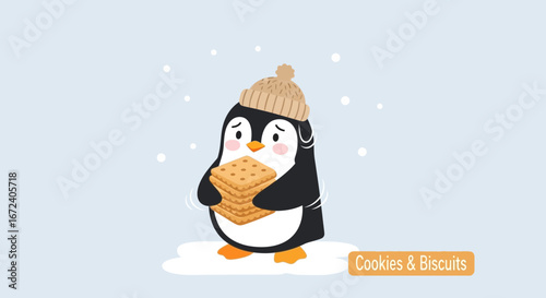 Adorable Penguin Snuggles Up With Delicious Cookies During Winter Weather Scene