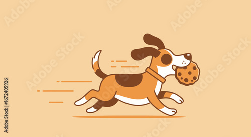 Animated Canine Delight: Dog Running With Cookie Depicting Joy and Playfulness