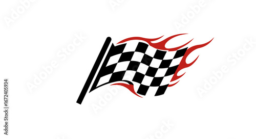 Fiery Finish Line Burning Checkered Flag Illustration