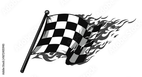 Fiery Finish Line Checkered Flag Illustration
