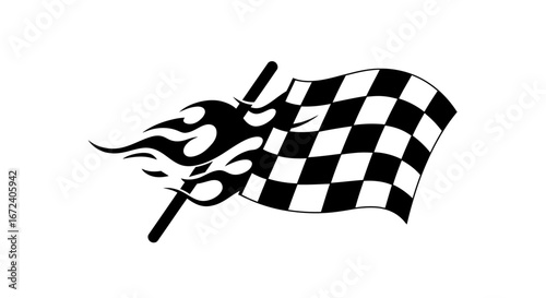 Checkered racing flag with flames, symbolizing speed, competition, and victory in motorsport events