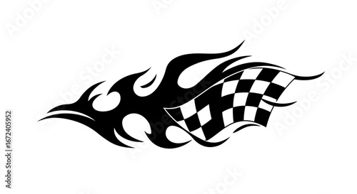 Fiery Finish Line Racing Flag with Flames for Speed and Victory