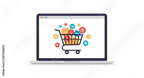 Online Shopping Cart Full of Products on Laptop Screen A Digital Retail Experience