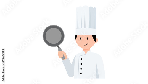 Chef with a Frying Pan: A professional chef, adorned in a pristine uniform and a chef's hat, joyfully brandishes a frying pan, ready to whip up culinary magic.