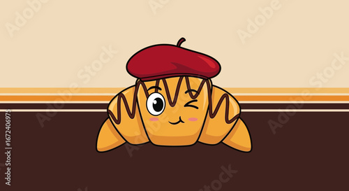 Adorable Wink French Pastry With A Red Beret And A Charming Design For Food Lovers