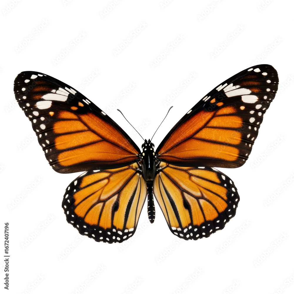 Fototapeta premium Orange and Black Monarch Butterfly with Open Wings