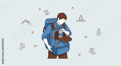Adventure Seeker Preparing For The Journey: Person With Backpack Gets Ready For Trekking