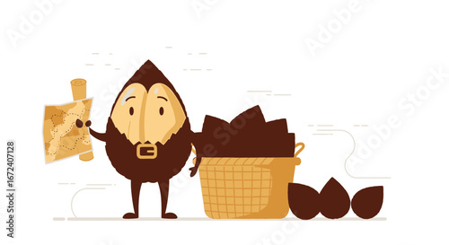 Adventure With Chestnut Man Holding Map Beside Wicker Basket Illustration