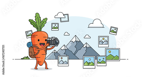 Adventure-Loving Carrot Photographs Mountains, Capturing the Beauty of Nature with a Camera