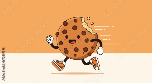 Animated Cookie Running With Joy And Energy On A Fun Background For Design