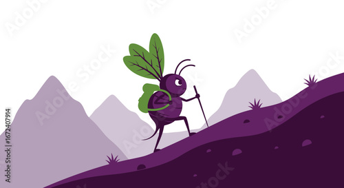 Adventurous Beet Hiking Up A Gentle Slope Towards Majestic Mountain Peaks