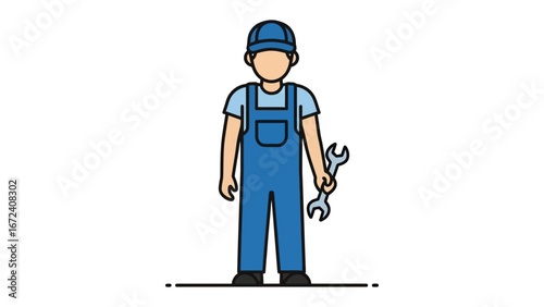 Mechanic with a Wrench: A stylized mechanic stands poised, clutching a wrench, ready to service or repair, this illustration captures the essence of professionalism in skilled trades.