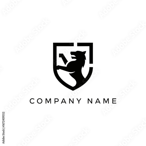Powerful wolf or canine animal silhouette within a stylized shield emblem logo.