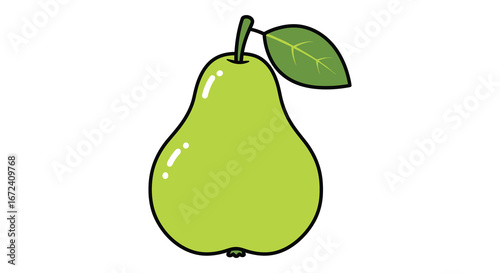 A green pear with a leaf on a white background